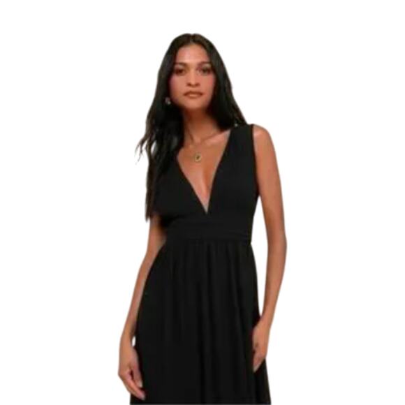 Lulus Wm's Heavenly Hues Black Maxi Dress Sleeveless V-Neck Chiffon Size L #1 - Picture 1 of 4